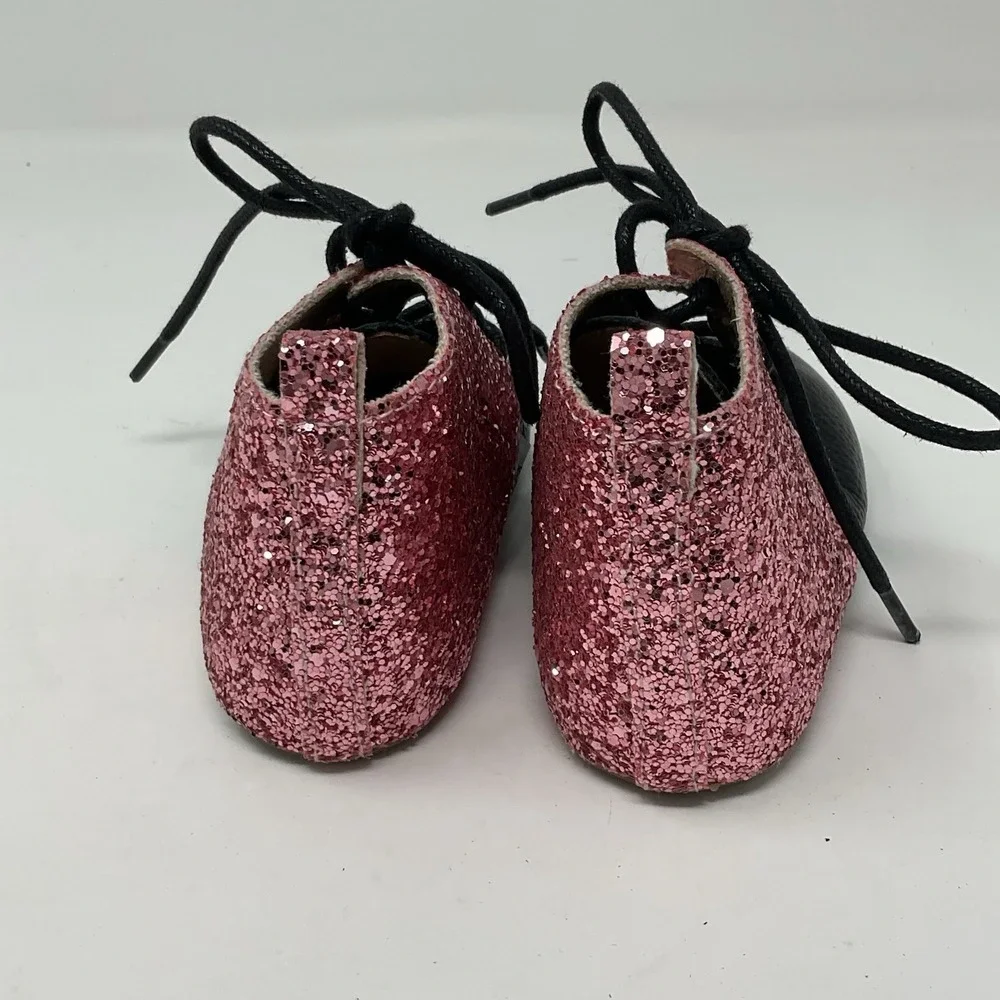 Monkey Feet Shoes Boots Baby Toddler 18-24 M Pink Glitter Black Leather Lace Up